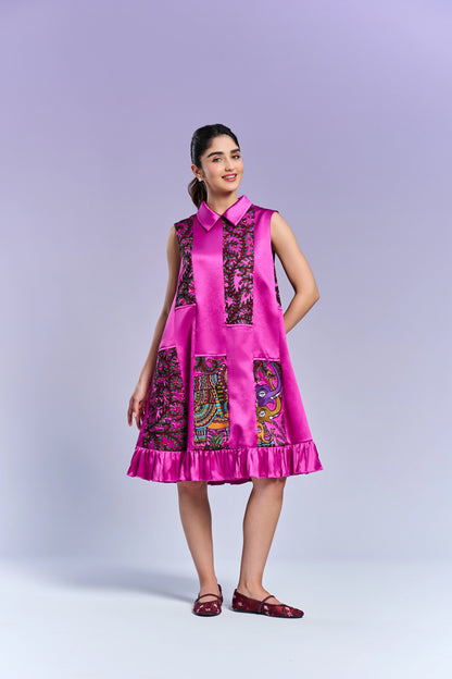 Collar Short Dress - Persian Rose