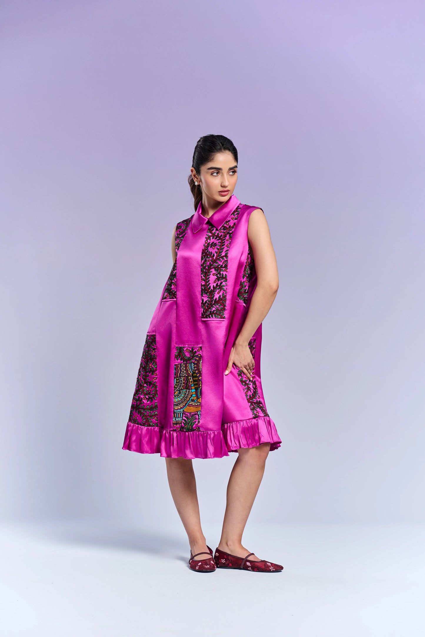 Collar Short Dress - Persian Rose