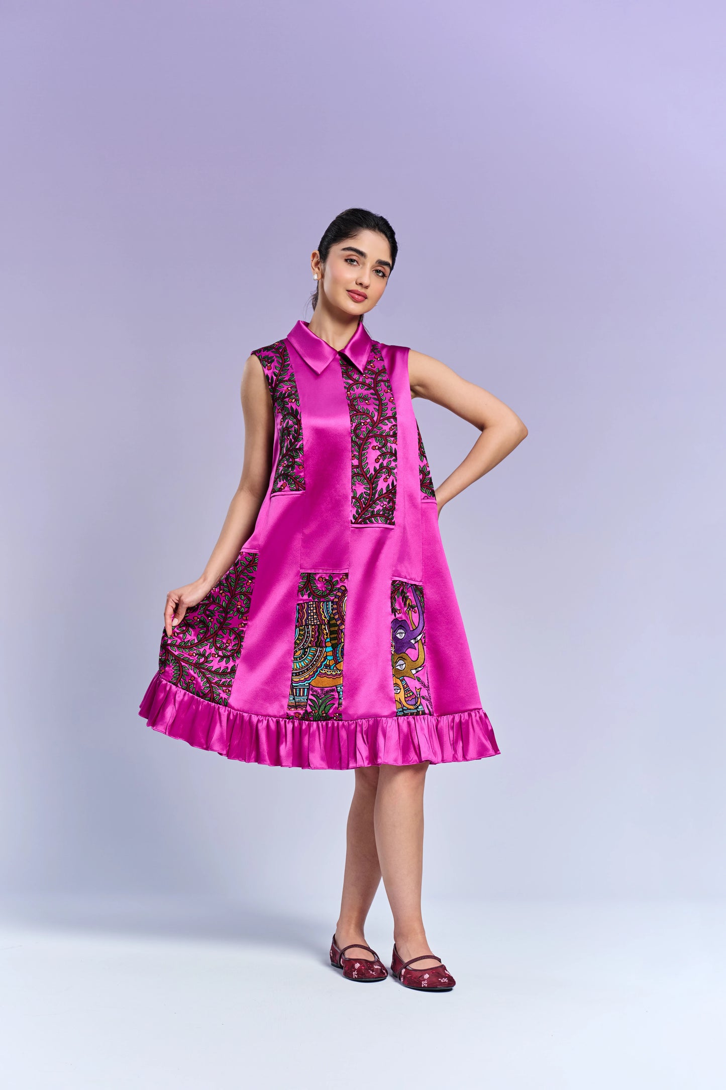 Collar Short Dress - Persian Rose