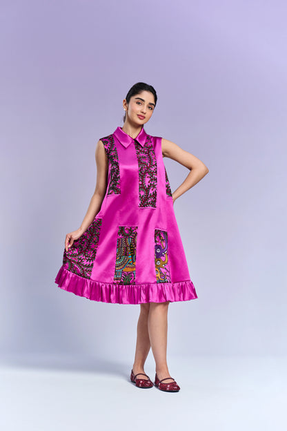 Collar Short Dress - Persian Rose