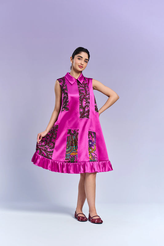 Collar Short Dress - Persian Rose