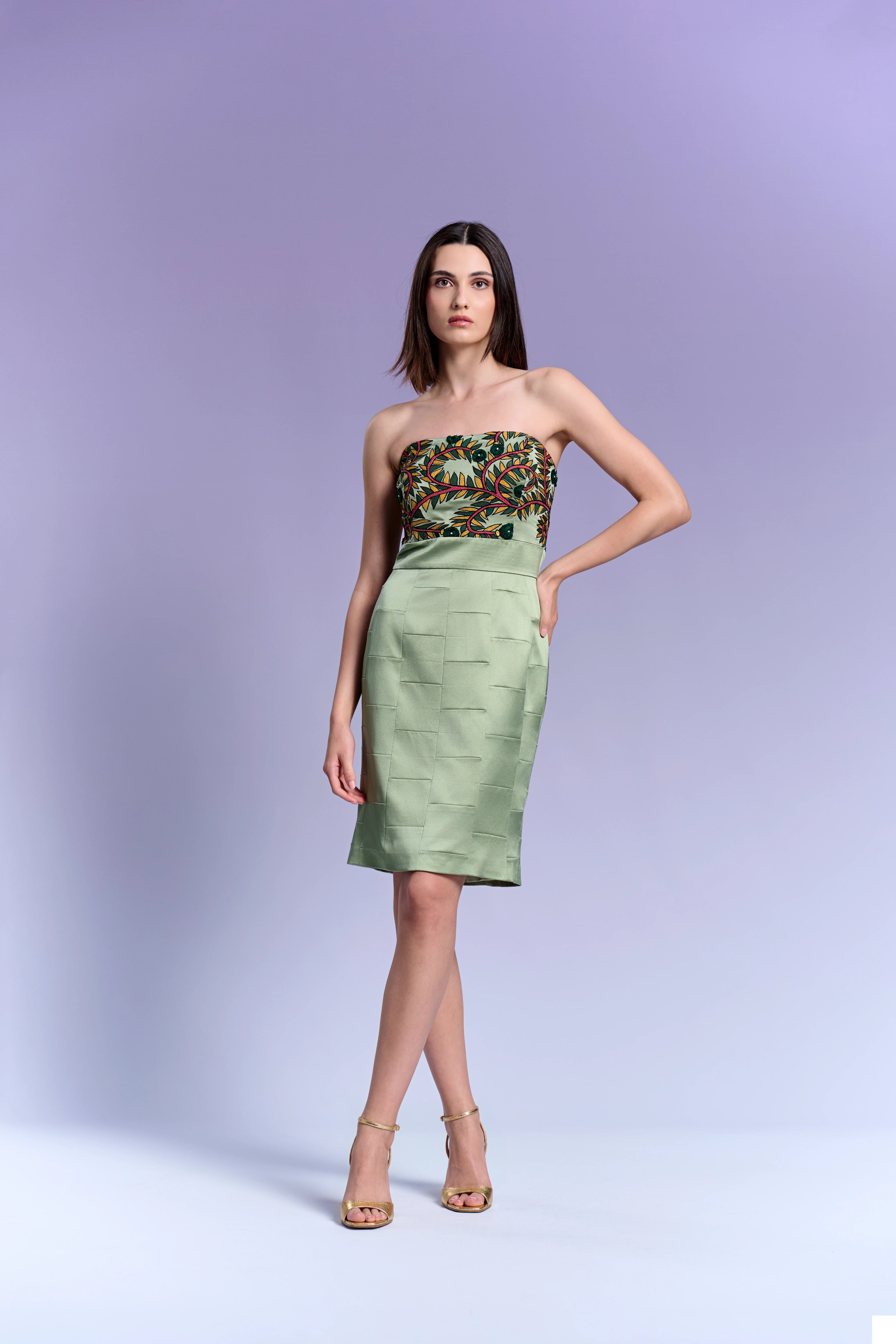 Short Dress with Cape - Sage Whisper