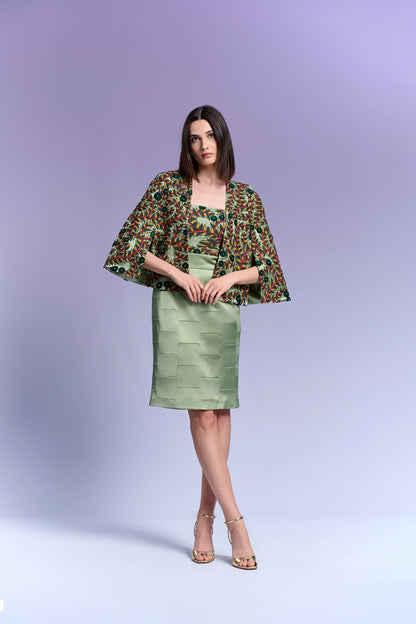 Short Dress with Cape - Sage Whisper