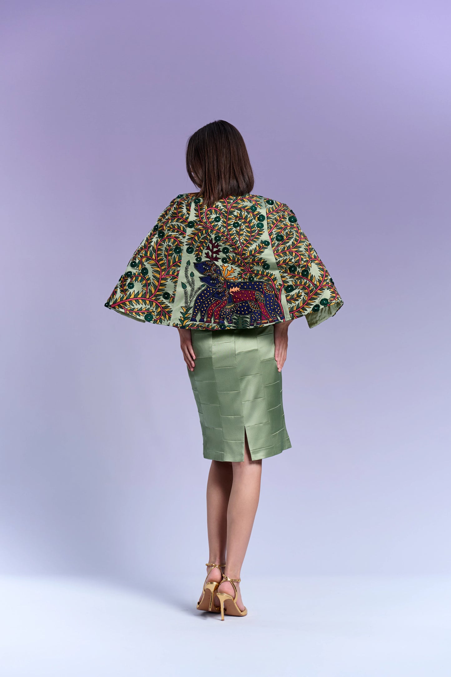 Short Dress with Cape - Sage Whisper