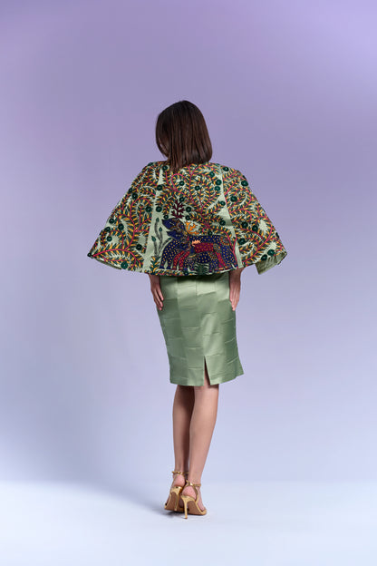 Short Dress with Cape - Sage Whisper