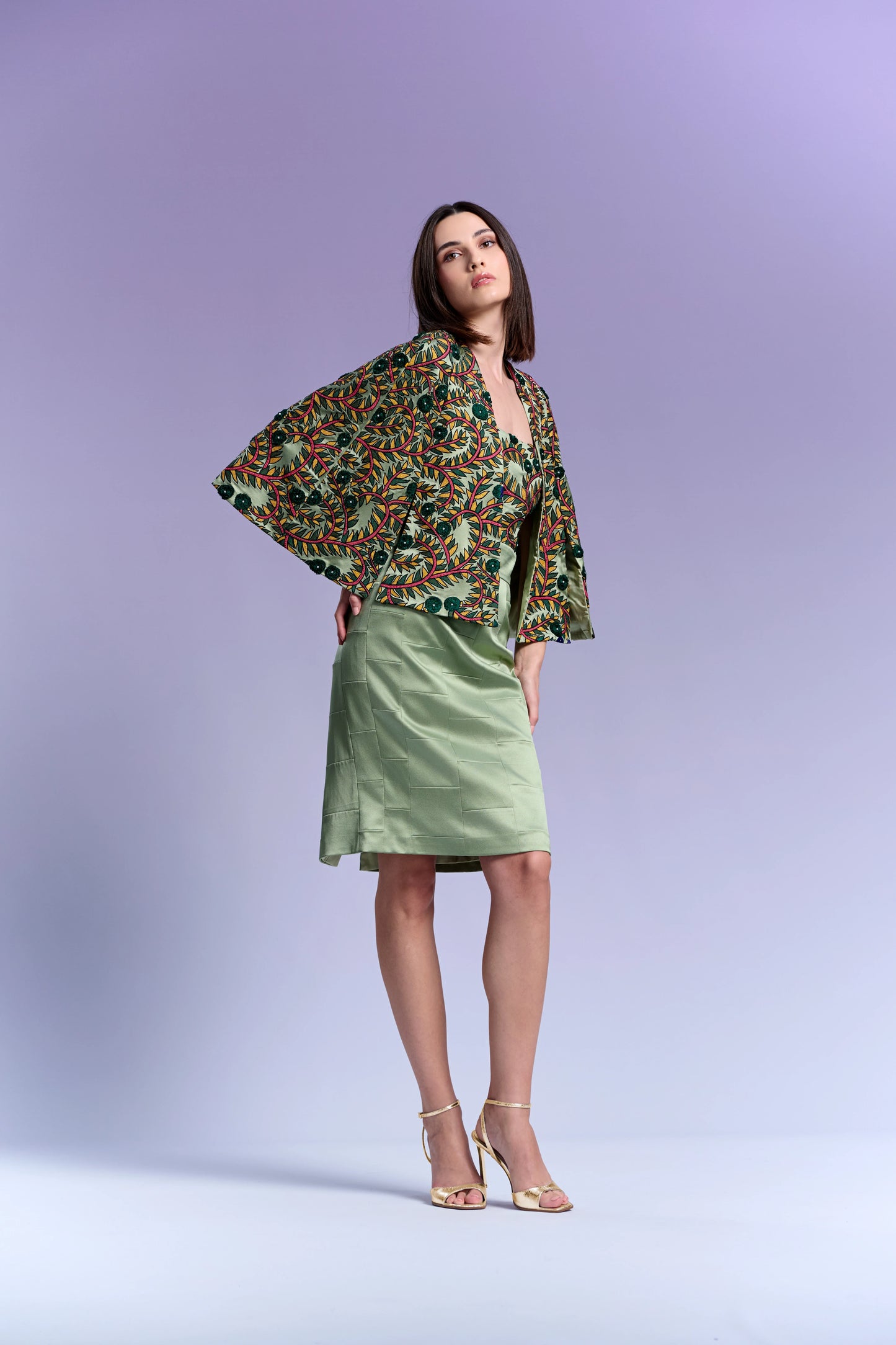 Short Dress with Cape - Sage Whisper