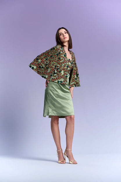 Short Dress with Cape - Sage Whisper