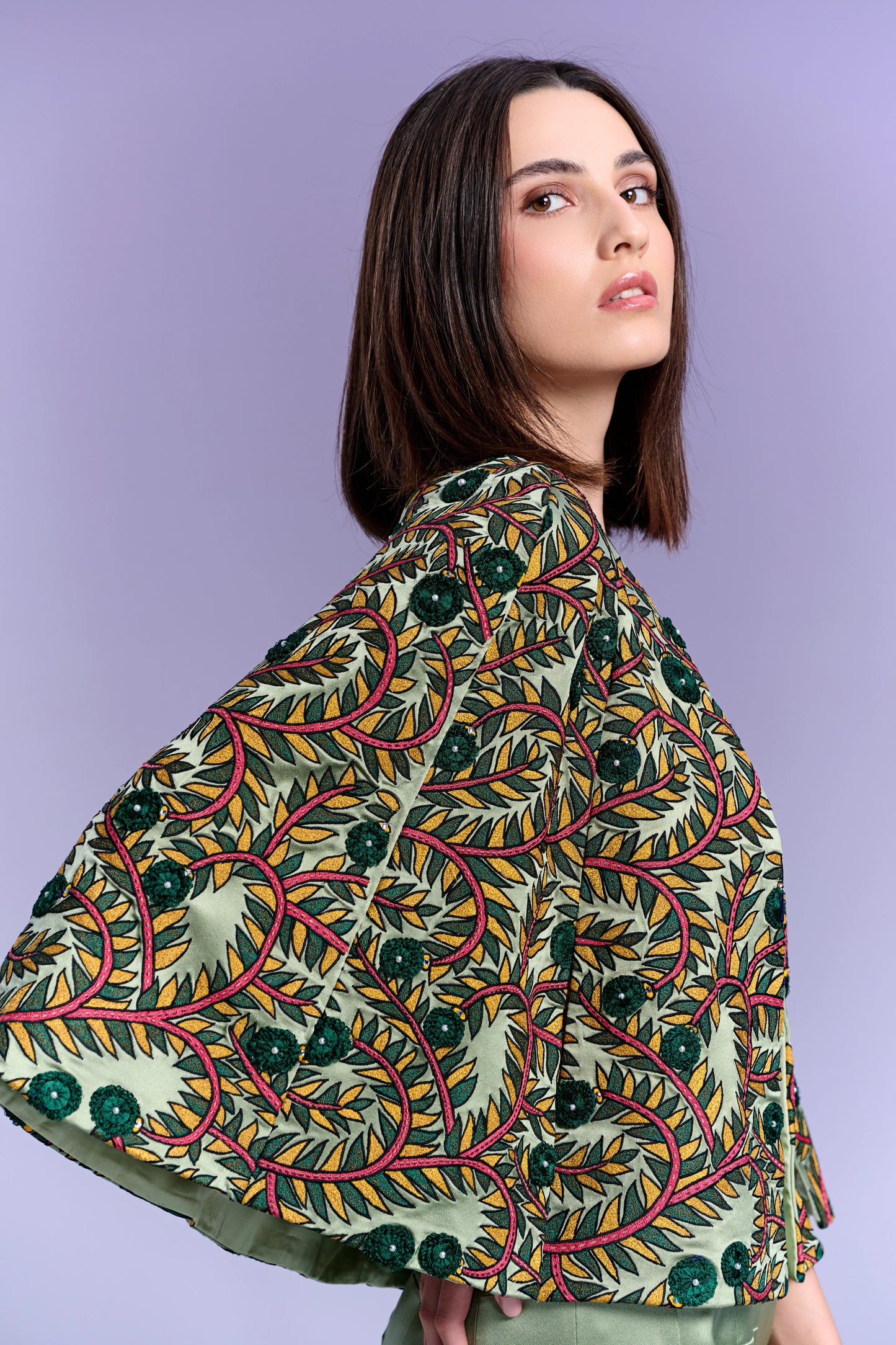 Short Dress with Cape - Sage Whisper