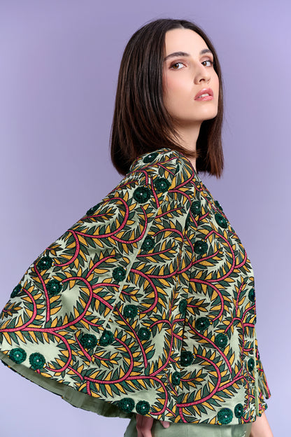 Short Dress with Cape - Sage Whisper