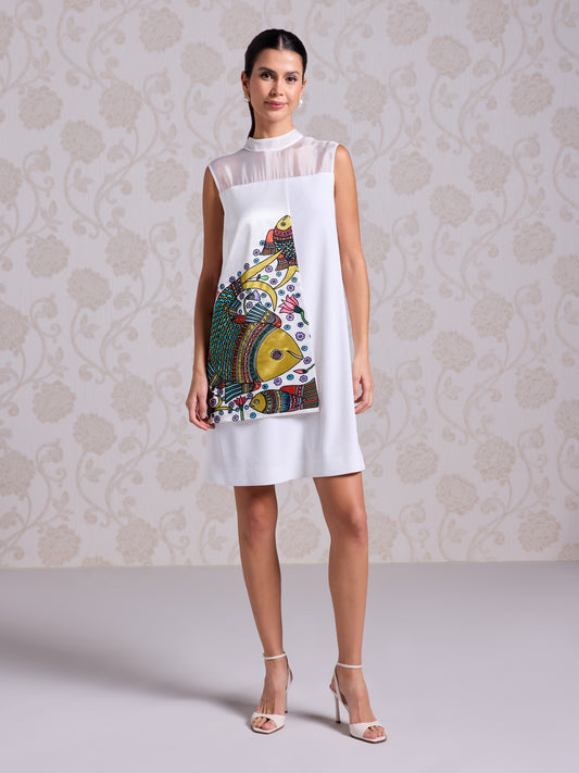 Short Dress With Back Tie - Chantilly White