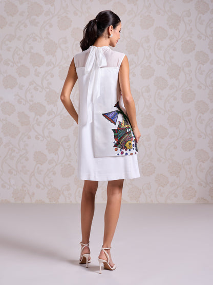 Short Dress With Back Tie - Chantilly White