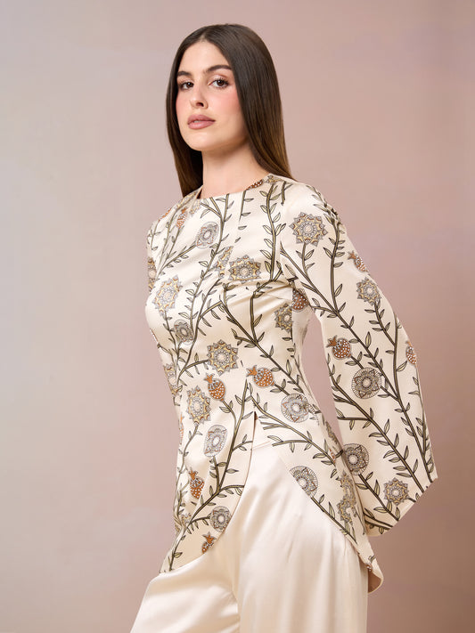 Elegant side profile in Champagne Top & Trouser set