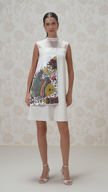 Short Dress With Back Tie - Chantilly White