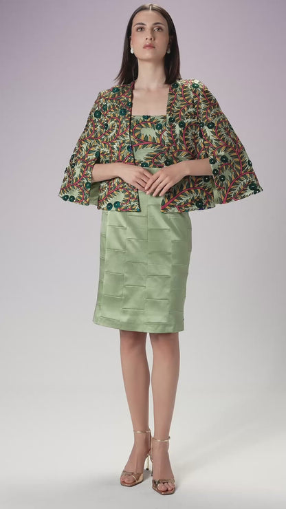 Short Dress with Cape - Sage Whisper