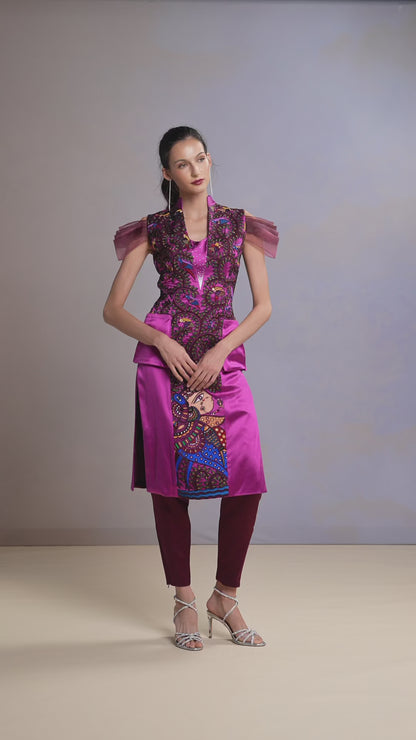Model showcasing Persian Rose kurti and trouser set
