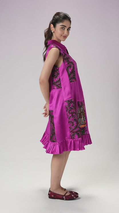 Collar Short Dress - Persian Rose